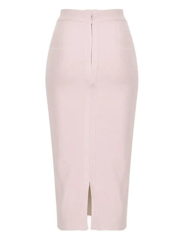 Blue stretch pencil skirt for women mid-calf length with side slit figure-enhancing silhouette