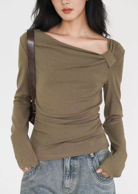 Chemises en coton vert armée à coupe asymétrique, collection automne - Urbann-Vibe