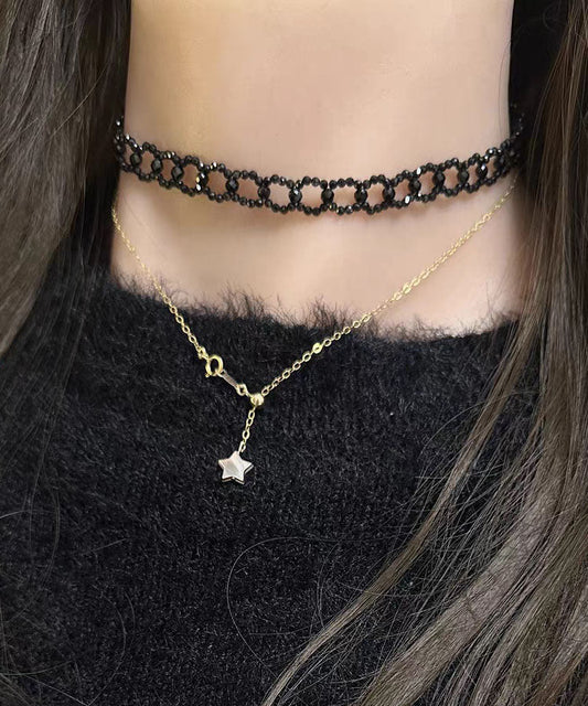 Collier chaîne en alliage de cristal noir fin - Urbann-Vibe