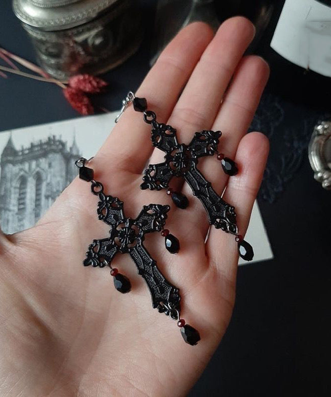 Boucles d'oreilles pendantes à pampilles croisées en acier inoxydable noir fin - Urbann-Vibe