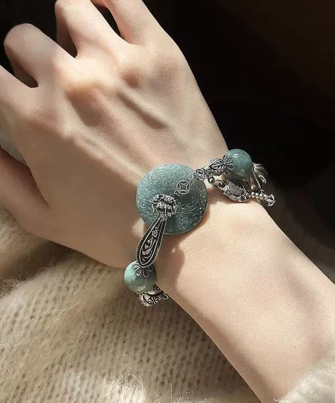 Bracelet à breloques en argent sterling et jade vert noirâtre - Urbann-Vibe