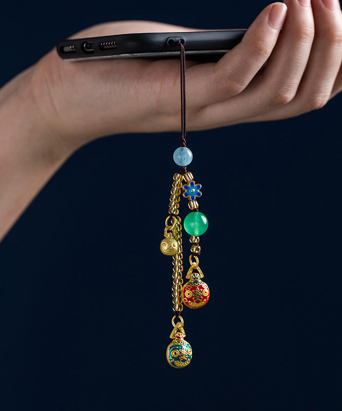 Chaînes de téléphone fines en jade doré antique brun émaillé couleur or - Urbann-Vibe