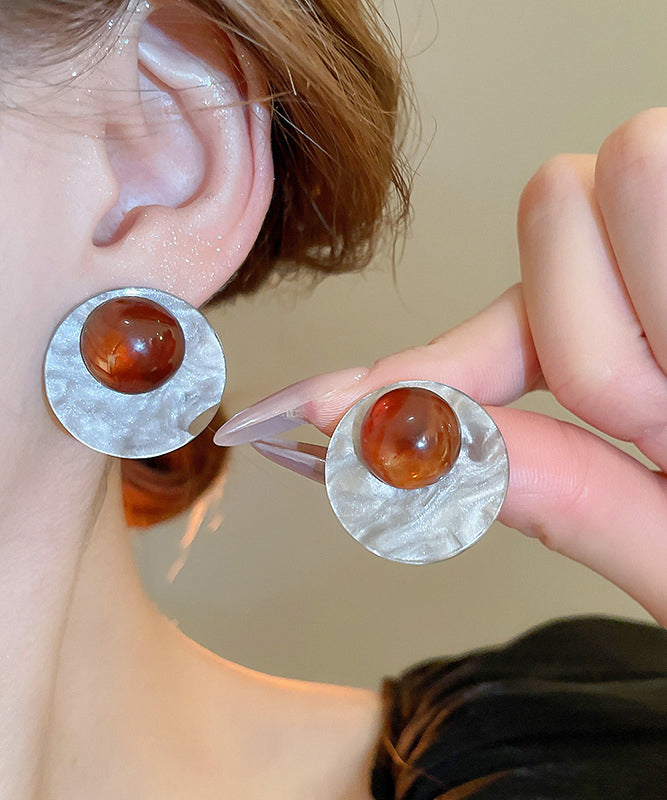 Boucles d'oreilles à tige en résine et alliage de café fin, motif géométrique circulaire - Urbann-Vibe