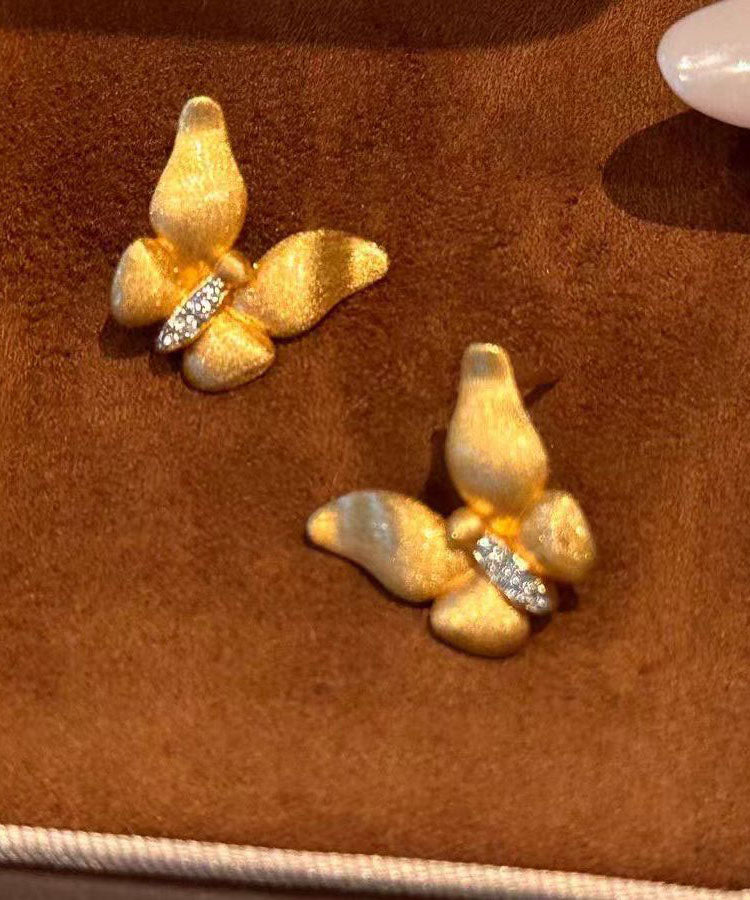 Boucles d'oreilles papillon en or fin et zircon Dharma ancien Dharma, or fin, clous d'oreilles pendants. - Urbann-Vibe