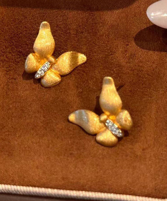 Boucles d'oreilles papillon en or fin et zircon Dharma ancien Dharma, or fin, clous d'oreilles pendants. - Urbann-Vibe