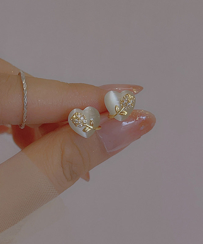 Boucles d'oreilles à tige en alliage de cuivre doré fin avec motif floral œil de chat - Urbann-Vibe