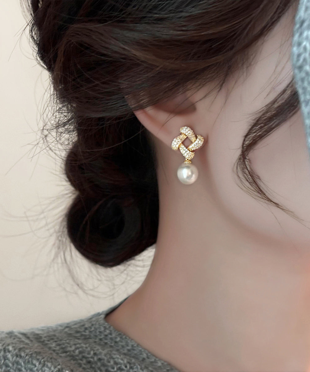 Boucles d'oreilles pendantes carrées en or fin, cuivre et zircons - Urbann-Vibe