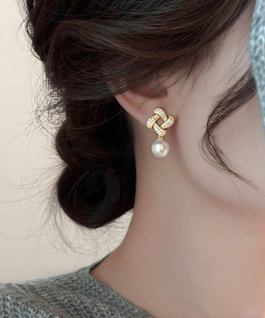 Boucles d'oreilles pendantes carrées en or fin, cuivre et zircons - Urbann-Vibe