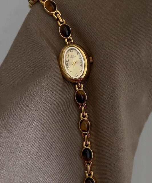 Montres à mouvement à quartz en verre trempé et alliage métallique doré fin - Urbann-Vibe
