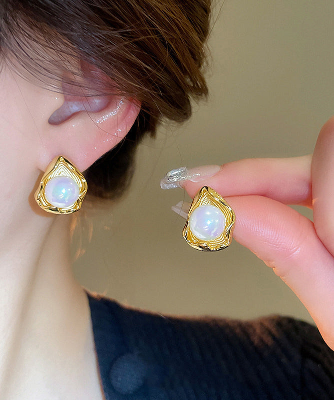 Boucles d'oreilles à tige en acier inoxydable doré fin avec perles - Urbann-Vibe