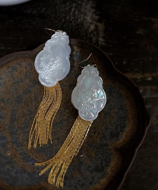Boucles d'oreilles pendantes en argent sterling et or fin avec pampilles en forme de coquillage et de pie - Urbann-Vibe