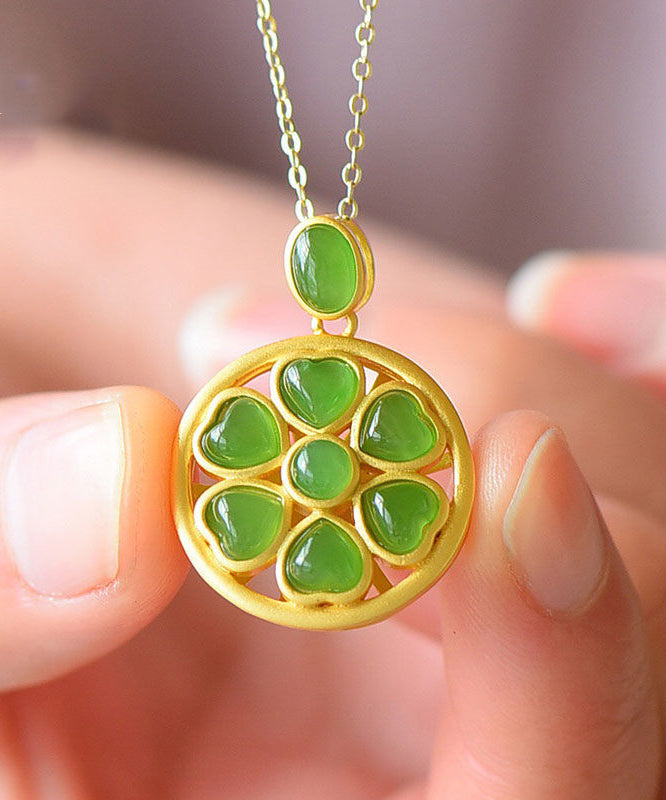 Collier pendentif trèfle à quatre feuilles en jade vert antique en forme de cœur - Urbann-Vibe