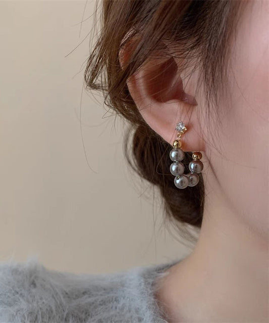 Boucles d'oreilles créoles en alliage de cuivre gris fin avec perles - Urbann-Vibe