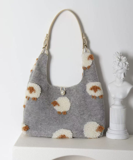 Sacs à bandoulière en fourrure de mouton jacquard gris fin et duveteux - Urbann-Vibe