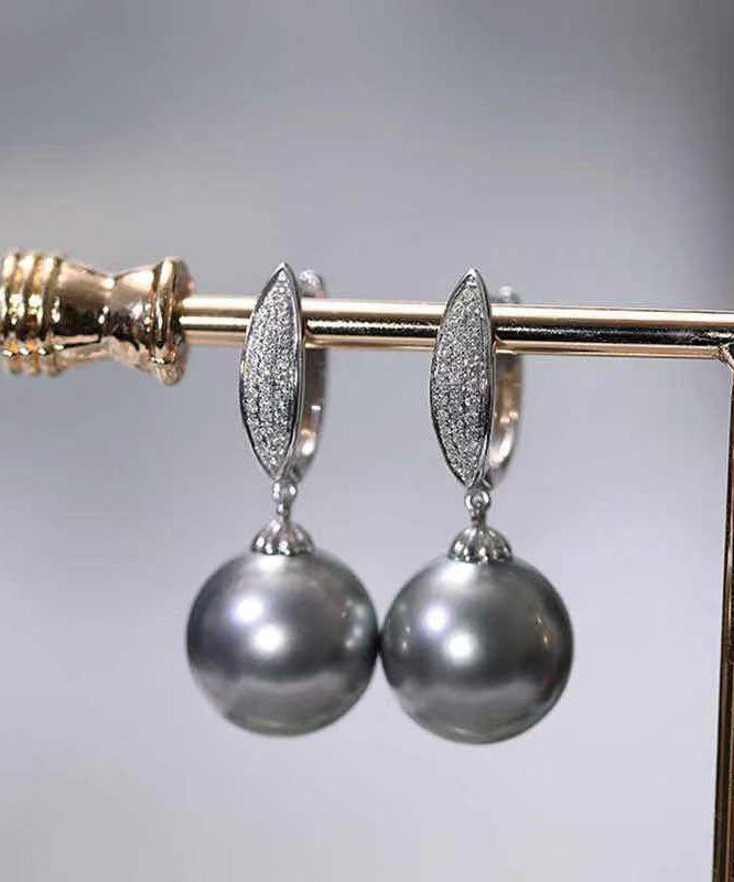 Boucles d'oreilles pendantes en argent sterling gris fin, zircon et perle - Urbann-Vibe