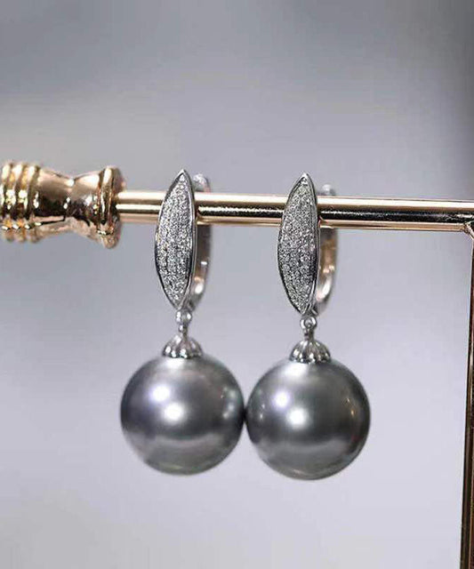 Boucles d'oreilles pendantes en argent sterling gris fin, zircon et perle - Urbann-Vibe
