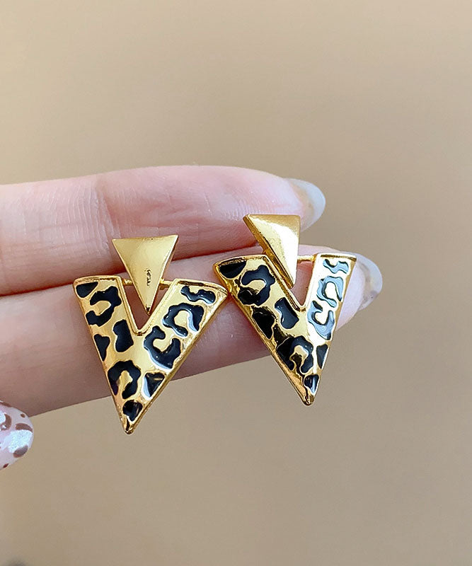 Boucles d'oreilles à tige triangulaires en alliage de résine émaillée léopard fin - Urbann-Vibe
