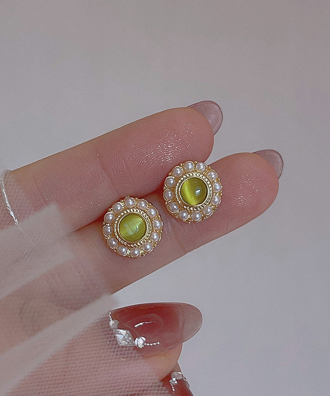 Boucles d'oreilles à tige en alliage de cuivre vert clair avec perles de zircon - Urbann-Vibe