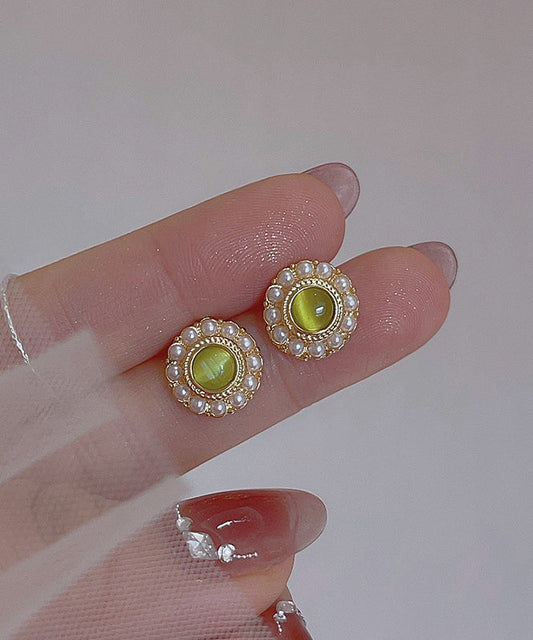 Boucles d'oreilles à tige en alliage de cuivre vert clair avec perles de zircon - Urbann-Vibe