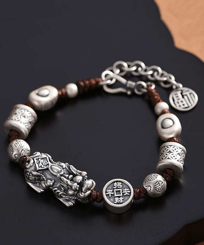 Bracelet à breloques en argent sterling et soie pour homme, motif animal sauvage mythique - Urbann-Vibe