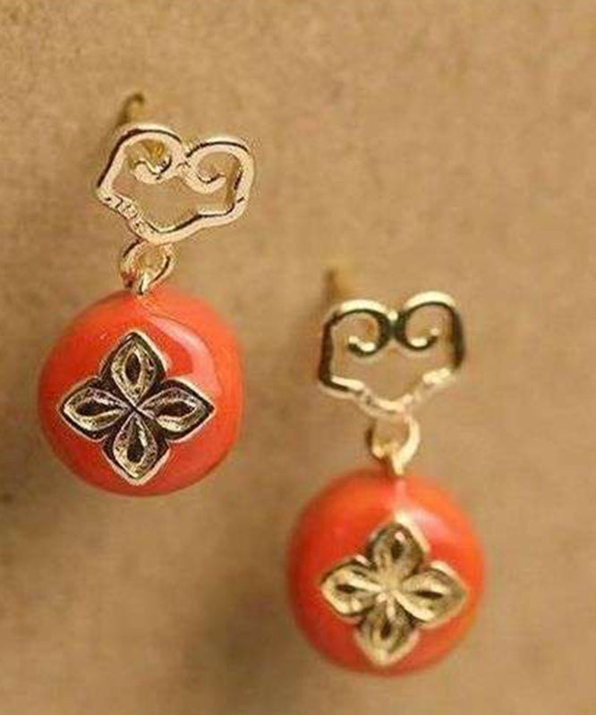 Boucles d'oreilles pendantes en argent sterling orange avec surdorure et motif kaki Ruyi - Urbann-Vibe
