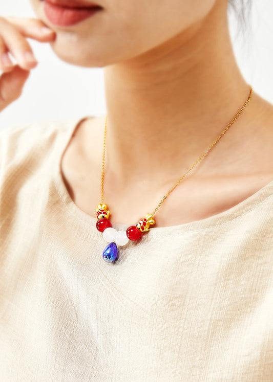 Collier avec pendentif en pierre précieuse, goutte d'eau bleue paon fine - Urbann-Vibe