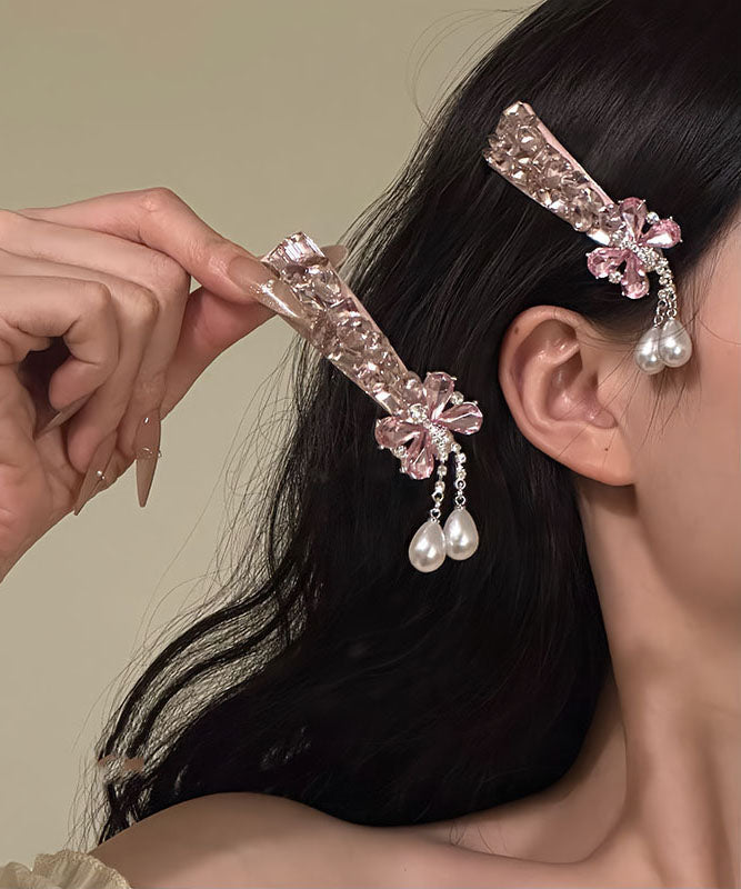 Paire d'épingles à cheveux en alliage rose fin avec papillon et perles de zircone - Urbann-Vibe