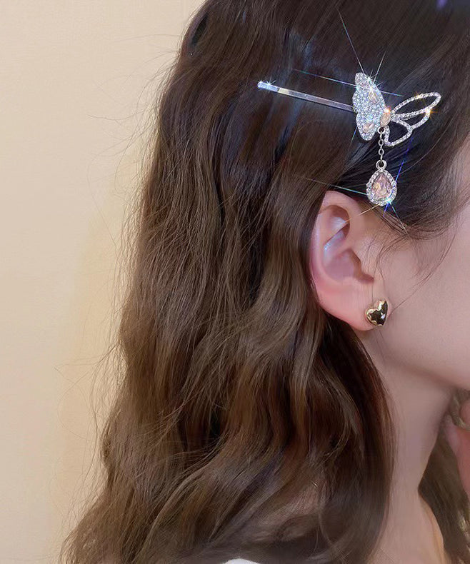 Épingle à cheveux en alliage de zirconium rose fin, motif papillon et goutte d'eau - Urbann-Vibe