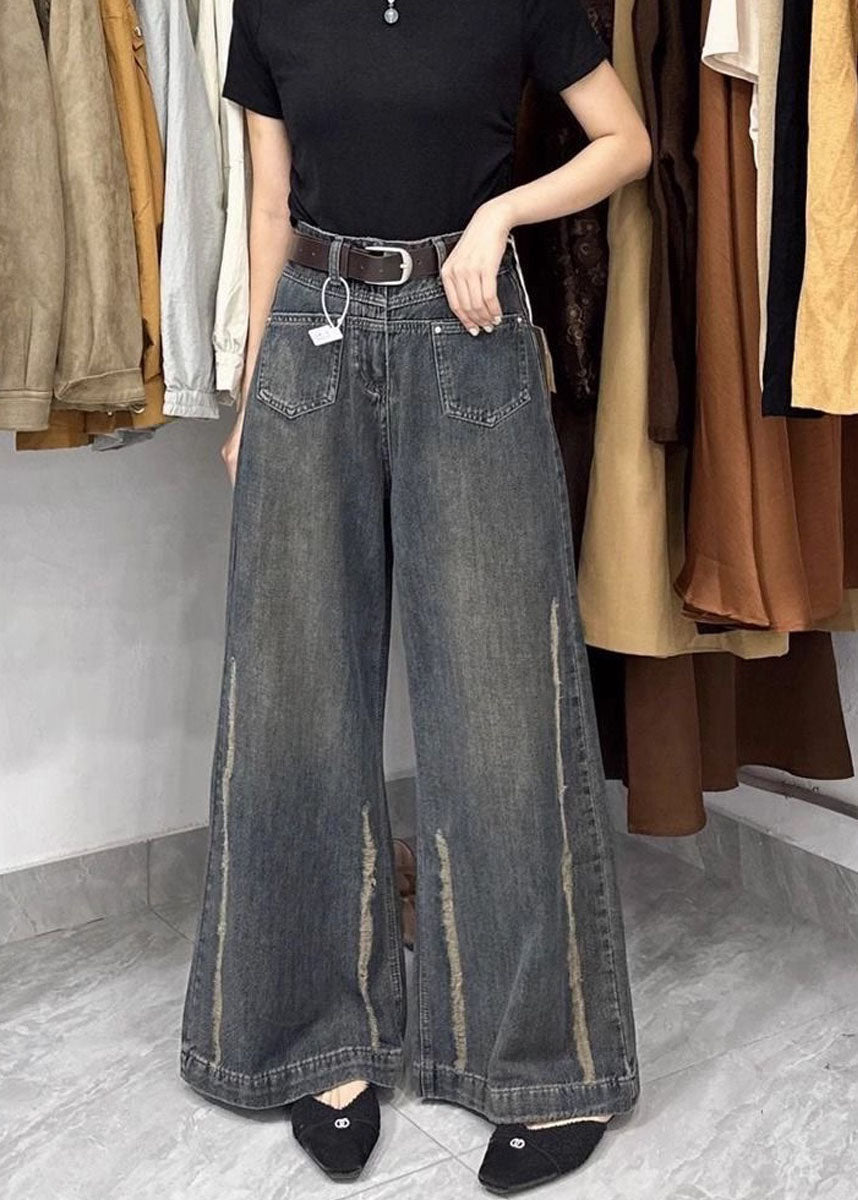 Pantalon large en denim patchwork à poches fines pour l'automne - Urbann-Vibe