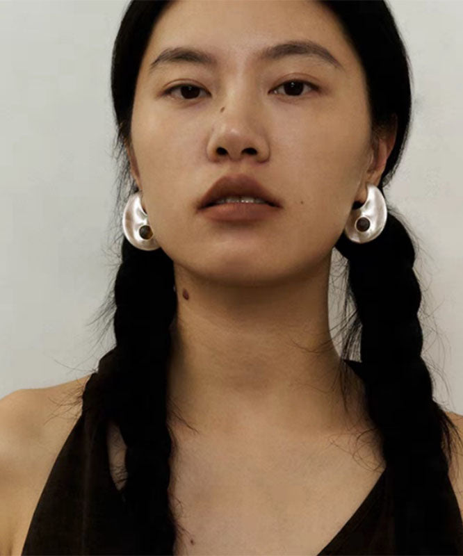 Boucles d'oreilles créoles en soie fine, cuivre et verre, croissant de lune - Urbann-Vibe