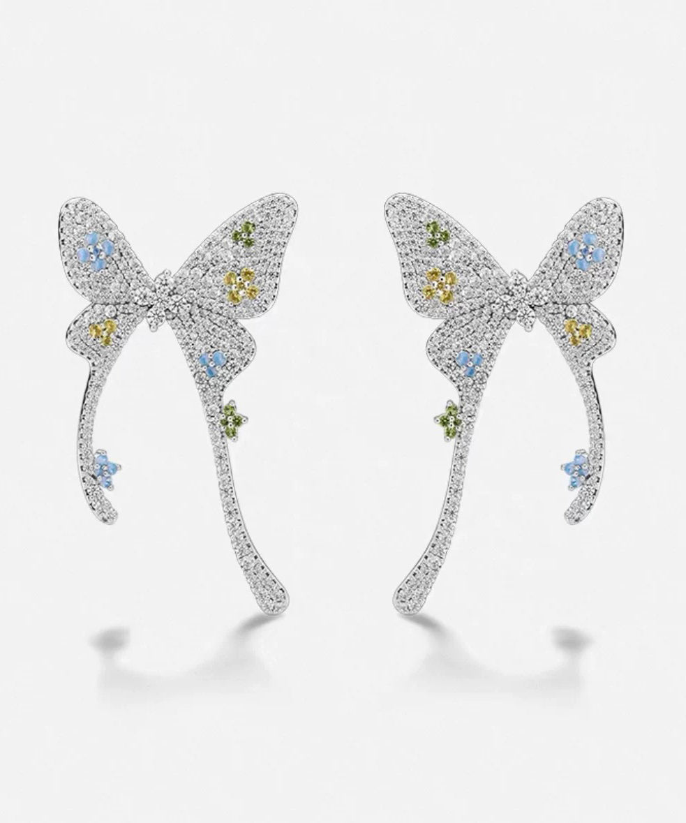 Boucles d'oreilles papillon en soie fine, cuivre surdoré et zircon - Urbann-Vibe