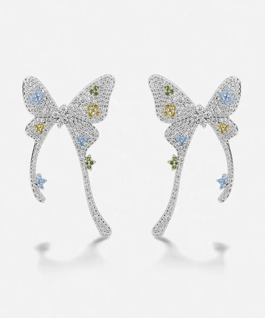 Boucles d'oreilles papillon en soie fine, cuivre surdoré et zircon - Urbann-Vibe