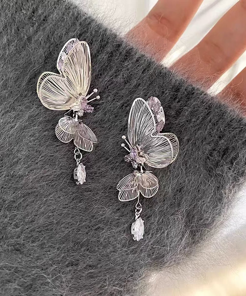 Boucles d'oreilles à tige creuses en soie fine avec zircon en forme de papillon - Urbann-Vibe
