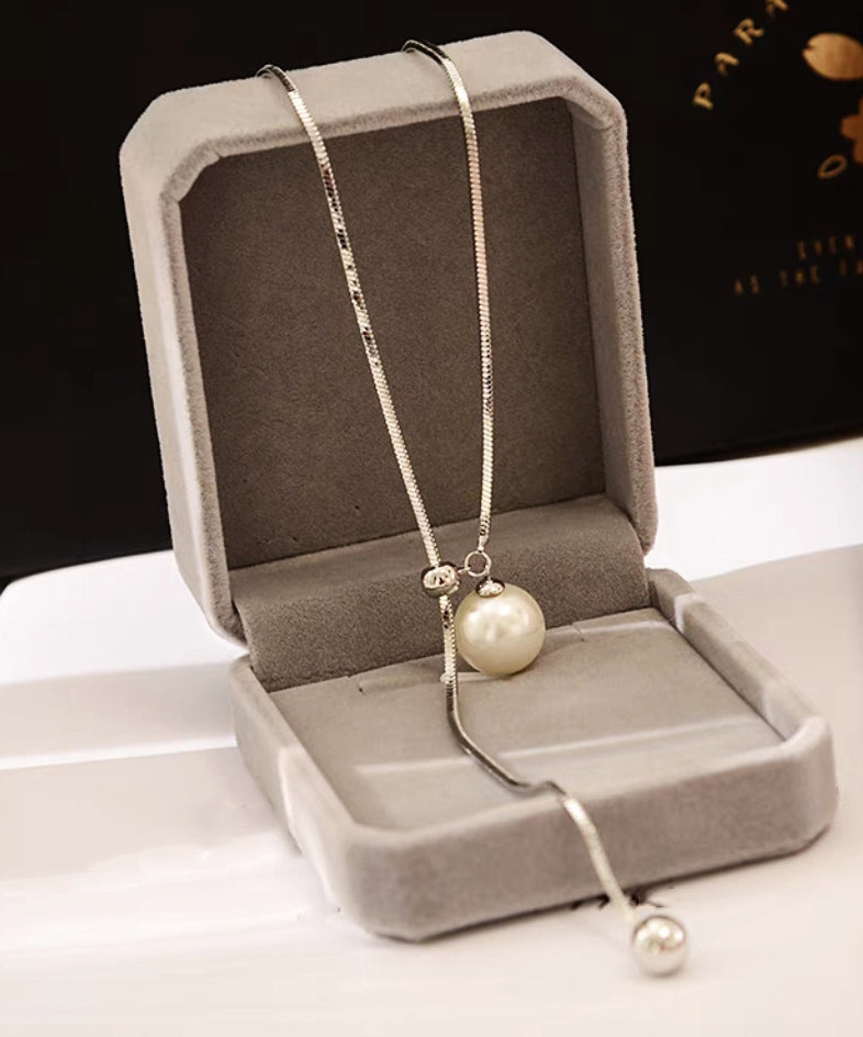 Collier lariat en soie fine et métal argenté cassé - Urbann-Vibe