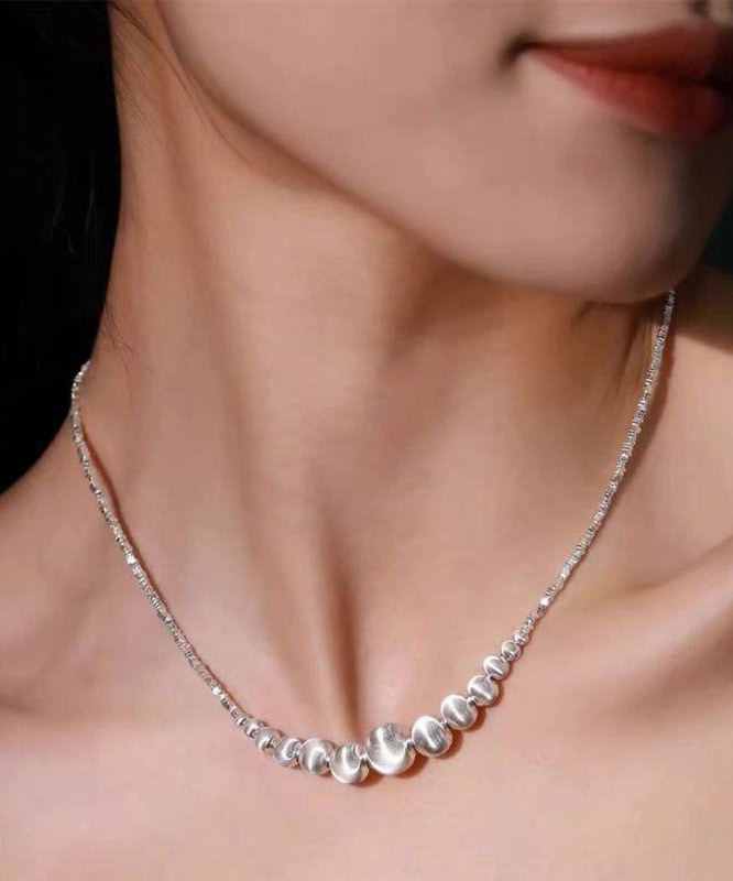 Collier de perles graduées en argent sterling et en argent brisé avec pierre œil de chat en soie fine - Urbann-Vibe