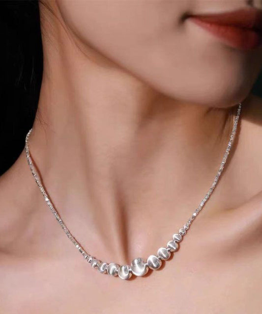Collier de perles graduées en argent sterling et en argent brisé avec pierre œil de chat en soie fine - Urbann-Vibe