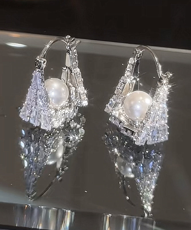 Boucles d'oreilles créoles en argent sterling et perles de zircon pour sac à main - Urbann-Vibe