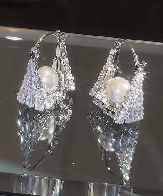 Boucles d'oreilles créoles en argent sterling et perles de zircon pour sac à main - Urbann-Vibe