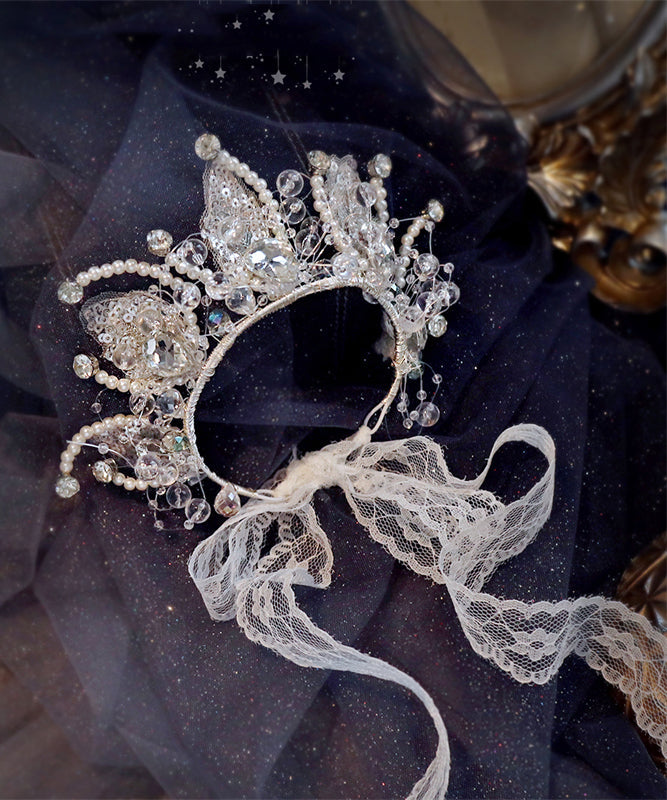 Épingle à cheveux pour enfants en alliage blanc fin, dentelle, cristal de zircon, perles et paillettes - Urbann-Vibe