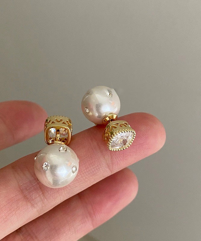 Boucles d'oreilles à tige en cuivre blanc et perles de zircon - Urbann-Vibe