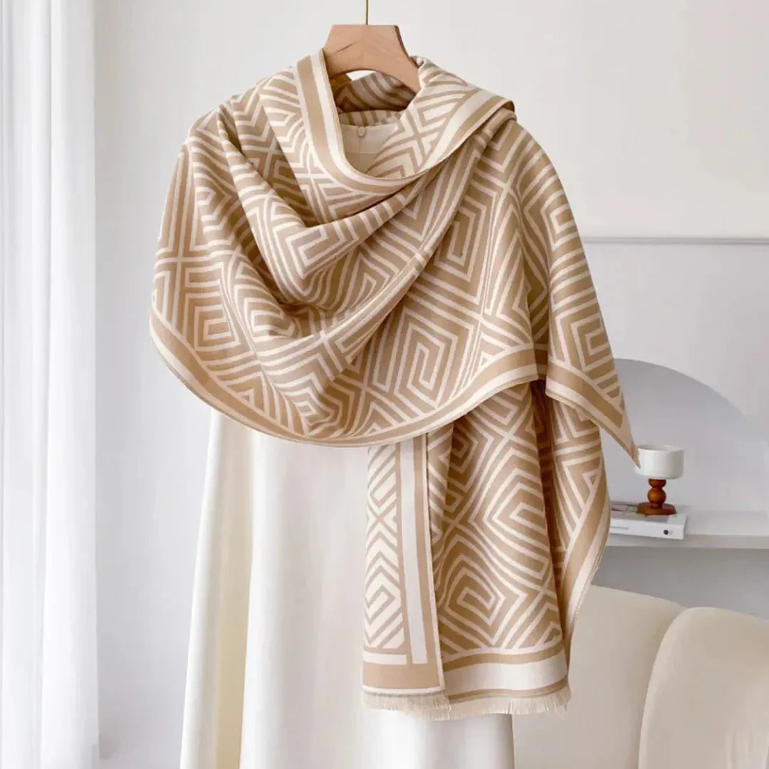 Women's reversible geometric maze knit shawl in soft premium fabric with dual-sided modern pattern