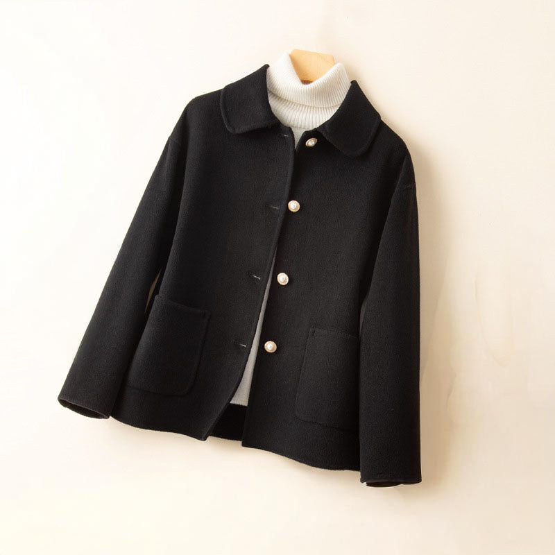 Women's lightweight cashmere knit jacket spread collar button-front, hand-woven 100% pure cashmere layering piece