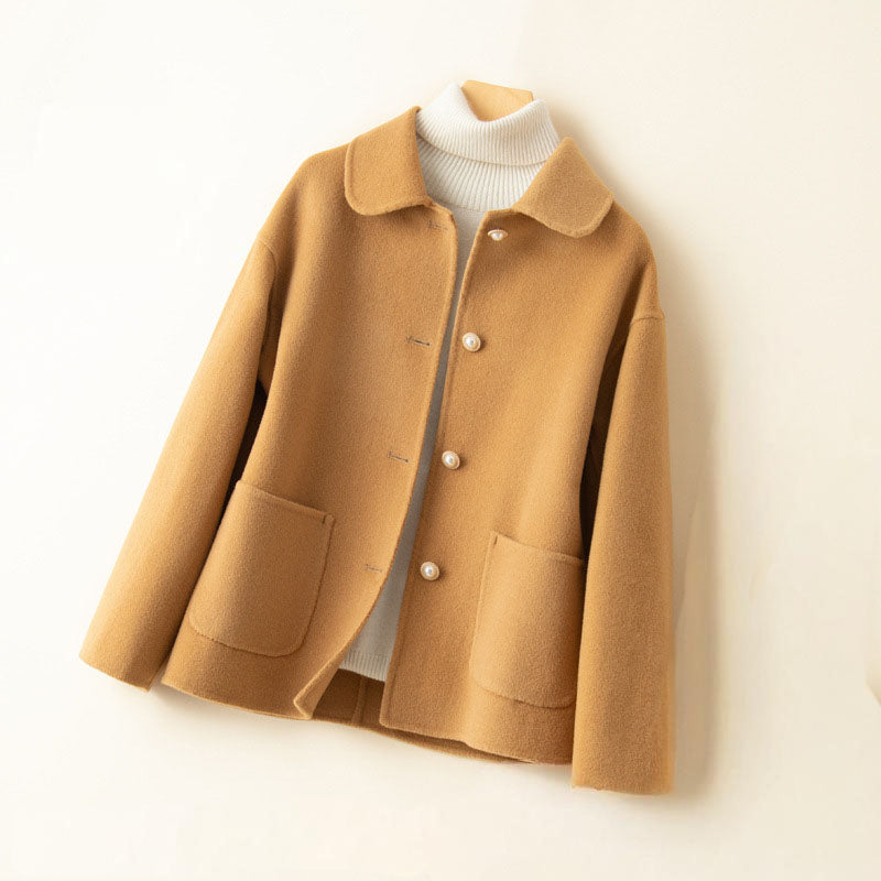 Women's lightweight 100% cashmere knit jacket, spread collar button-front, elegant drape, natural warmth