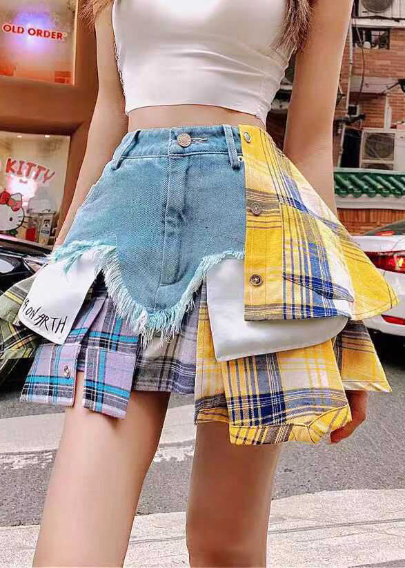 Jupes en jean bleu patchwork asymétriques ajustées pour l'été - Urbann-Vibe