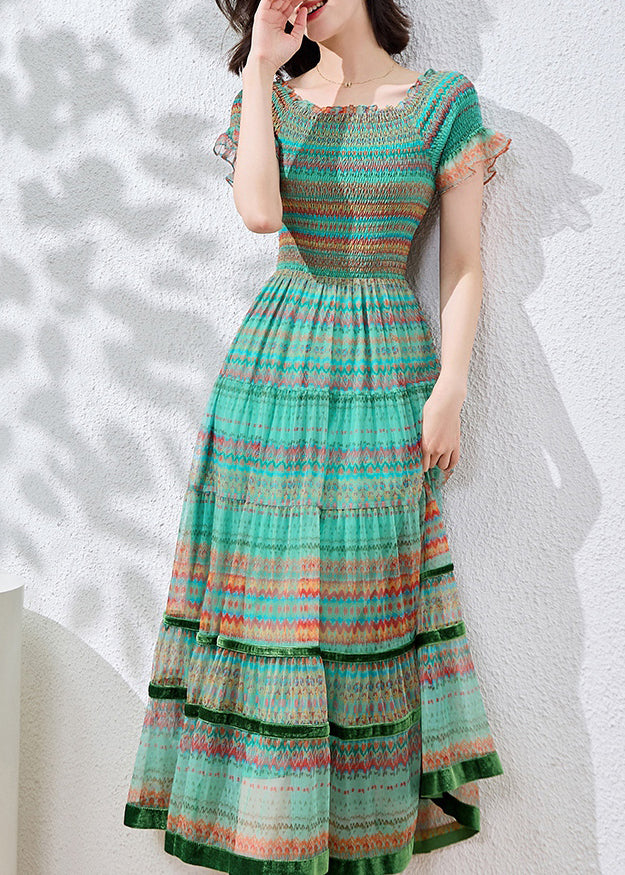 Robe d'été en coton patchwork bleu à volants et imprimés - Urbann-Vibe