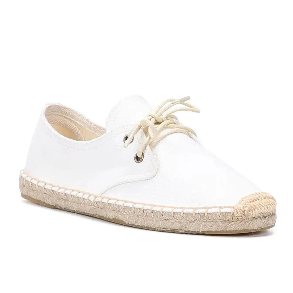 Women's flat platform espadrilles in natural hemp with rubber sole, lightweight casual style