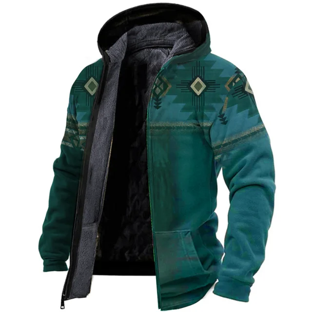 Men's vintage fleece jacket warm soft lining retro casual classic eco-friendly style
