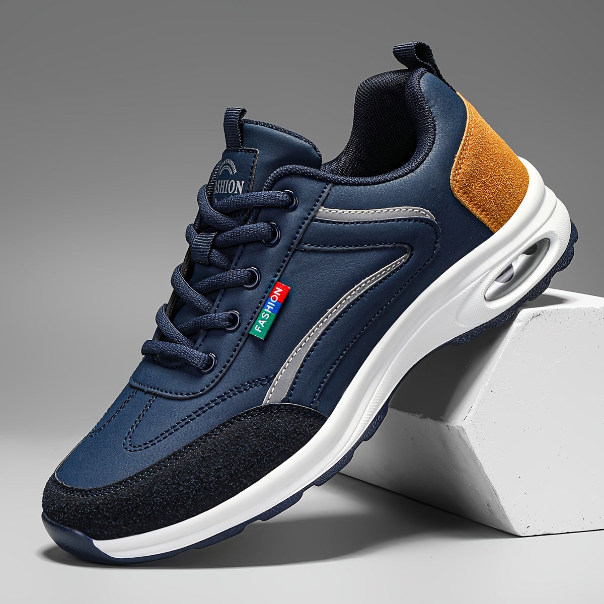 Men's white ergonomic sneakers with breathable upper and targeted arch support for all-day comfort