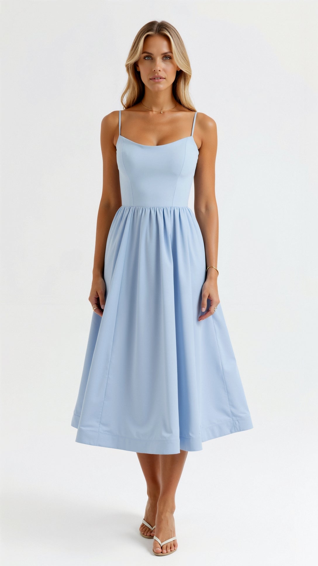 Women's flowing midi dress lightweight fabric elegant cut versatile feminine silhouette day to night
