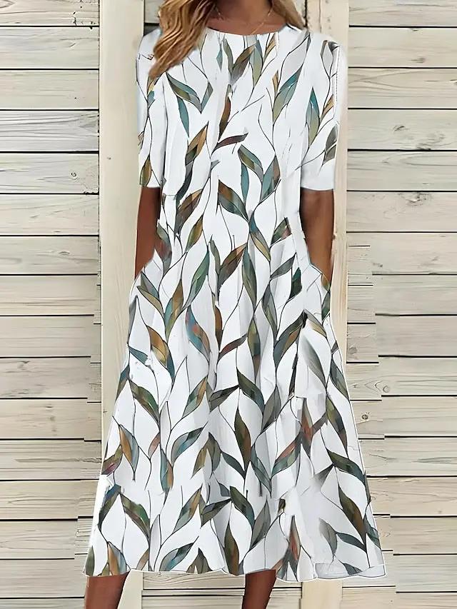 Floral A-Line Midi Dress For Women Effortless Elegance With Lightweigh